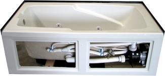 Skirted Acylic bath with accessible whirlpool doors, skirted whirlpool
